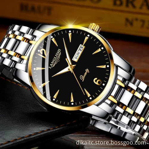 LANGLISHI 2021 Luxury Mens Watches Luminous Waterproof Stainless Steel Watch Men Quartz Date Calendar Business Wristwatch